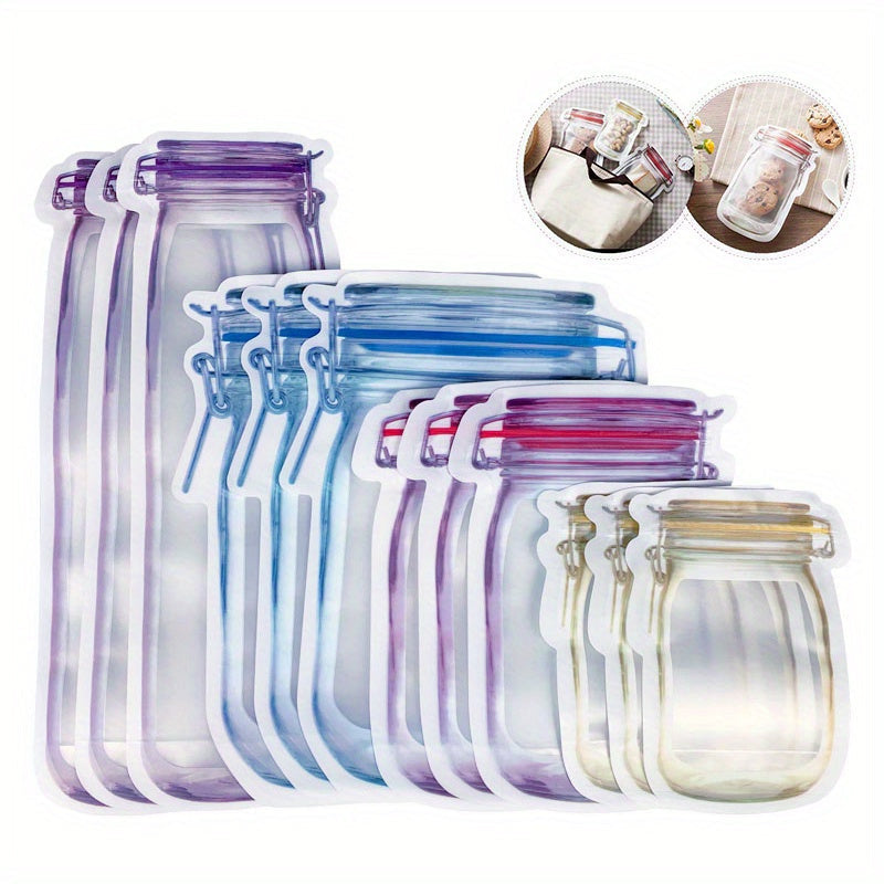 Reusable Mason Jar Zip Lock Bags - 4 Pack. Ideal for storing nuts, candy, cookies, snacks. BPA-free, freezer safe, vacuum sealed with clip-on closure. No electricity required. Great for multipurpose use.