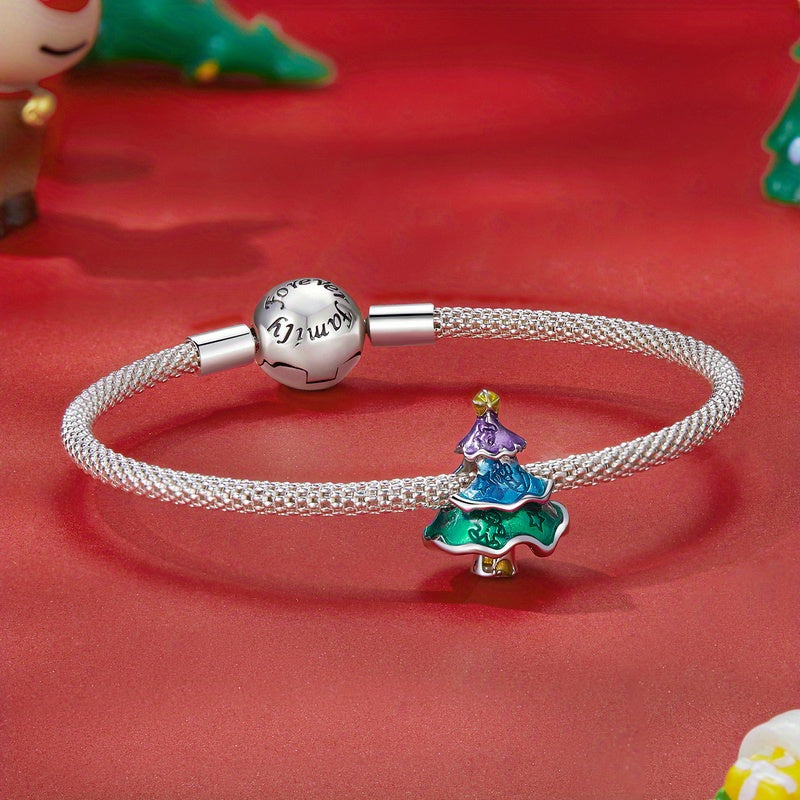 Women's Fashion Bracelet with Colorful Bead Pendant in the shape of a Christmas tree. Made with 925 Silver, weighing 3.8g, this bracelet is perfect for DIY projects, daily wear, parties, music festivals, and Christmas celebrations. It also makes a great