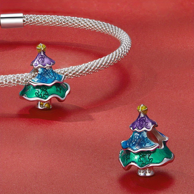 Women's Fashion Bracelet with Colorful Bead Pendant in the shape of a Christmas tree. Made with 925 Silver, weighing 3.8g, this bracelet is perfect for DIY projects, daily wear, parties, music festivals, and Christmas celebrations. It also makes a great