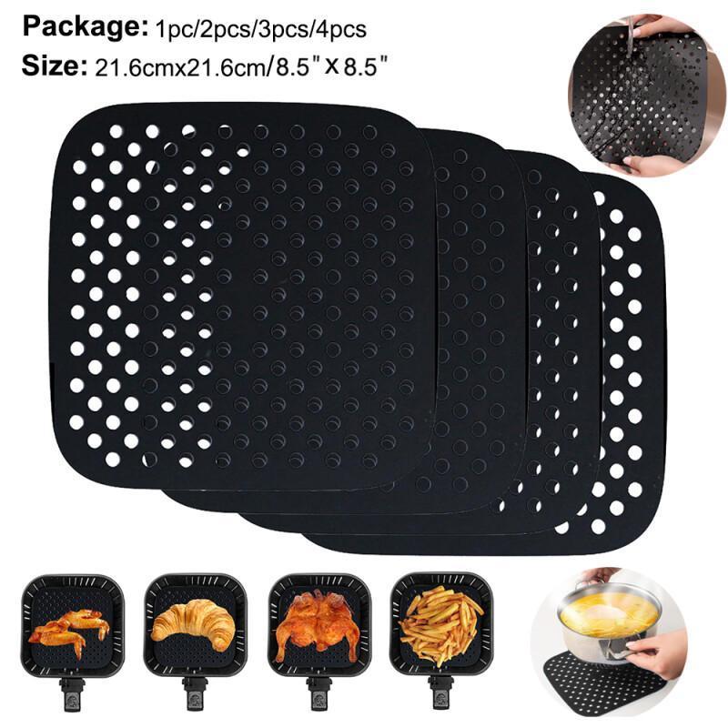 Household Pot Mat Set - Includes 2/3 Pieces of Square Shelf Mats for Thermal Insulation and Anti-Scald Protection. Can be used as Placemats, Coasters, Table Mats, or Thermal Insulation Pads. Reusable Silicone Air Fryer Liner included (Square 21.59 cm).