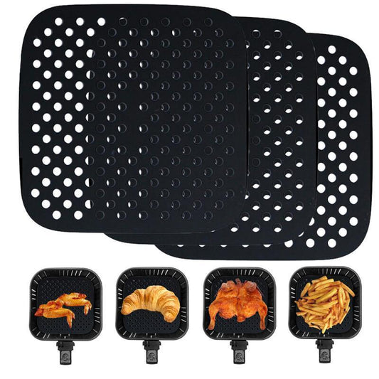 Household Pot Mat Set - Includes 2/3 Pieces of Square Shelf Mats for Thermal Insulation and Anti-Scald Protection. Can be used as Placemats, Coasters, Table Mats, or Thermal Insulation Pads. Reusable Silicone Air Fryer Liner included (Square 21.59 cm).