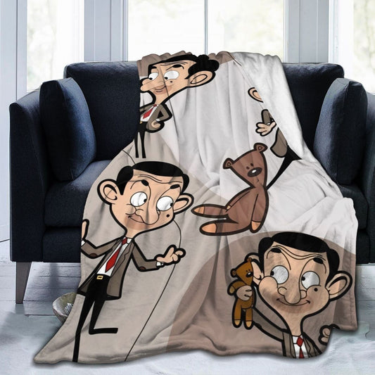 Soft and Versatile Mr. Bean Cartoon Flannel Throw Blanket - Cozy, Warm, and Perfect for Any Season - Ideal Gift for Travelers, Birthdays, Holidays, and More