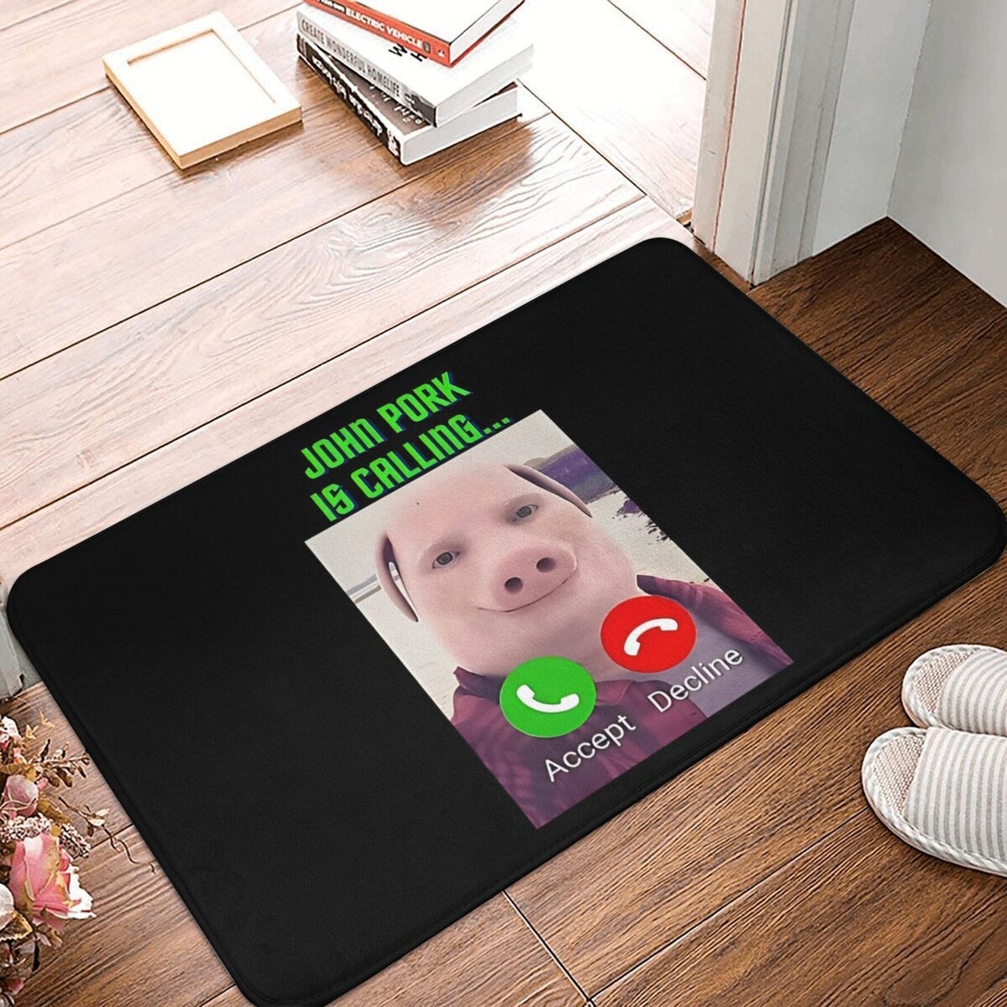 John Pork's Hilarious Call Bath Mat - Non-Slip, Easy-Clean Polyester Rug for Funny Home Decor, Ideal Christmas Present, Bathroom Humor Rugs