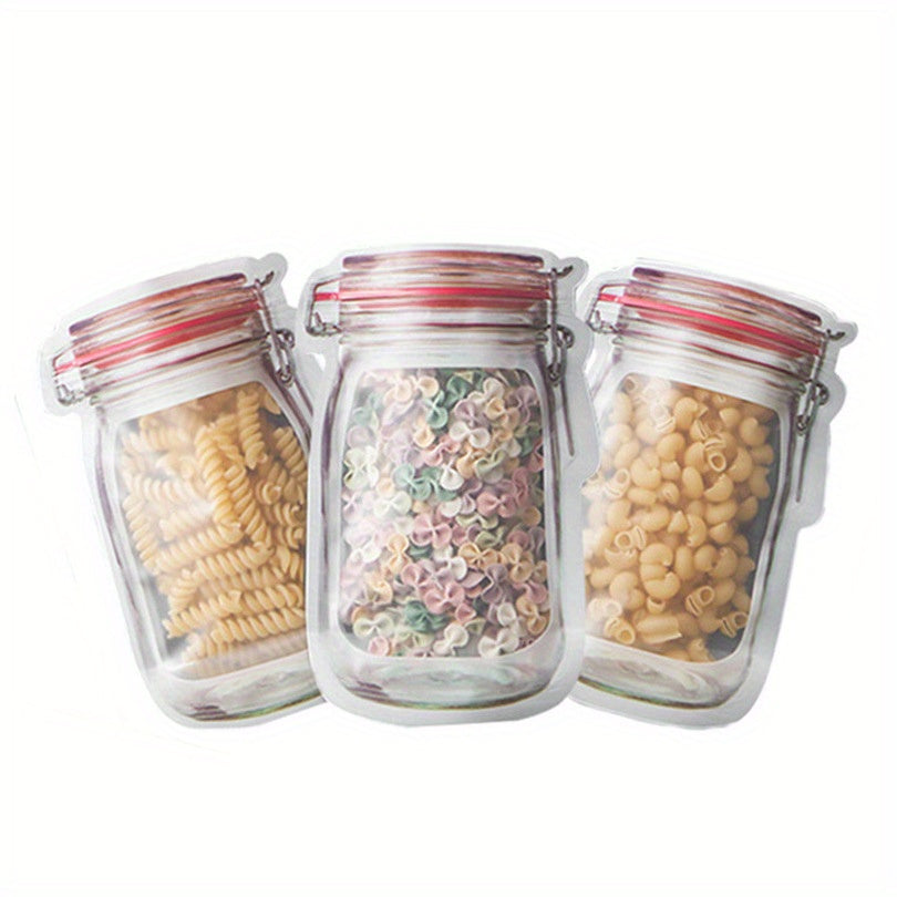 Reusable Mason Jar Zip Lock Bags - 4 Pack. Ideal for storing nuts, candy, cookies, snacks. BPA-free, freezer safe, vacuum sealed with clip-on closure. No electricity required. Great for multipurpose use.