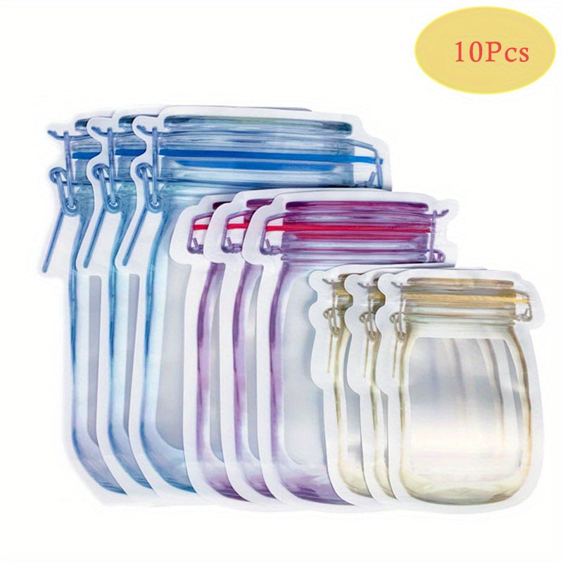 Reusable Mason Jar Zip Lock Bags - 4 Pack. Ideal for storing nuts, candy, cookies, snacks. BPA-free, freezer safe, vacuum sealed with clip-on closure. No electricity required. Great for multipurpose use.