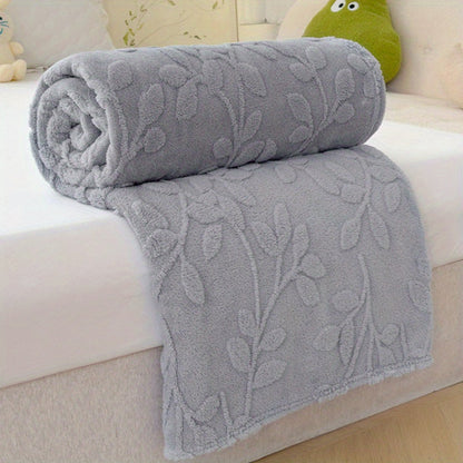 Elegant Gray Taffeta Jacquard Throw Blanket featuring a 3D Leaf Pattern - Luxuriously Soft, Stylish, and Contemporary Design - Perfect for adding a touch of sophistication to your Living Room, Sofa, or Bedroom - Easy to Clean in the washing machine