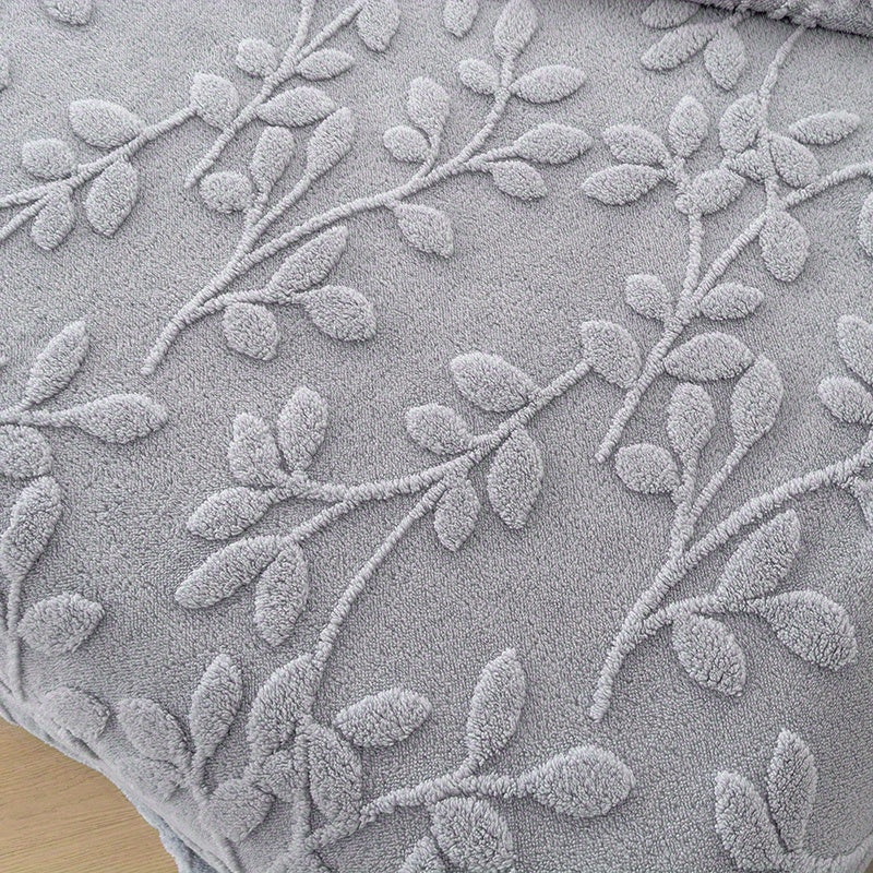 Elegant Gray Taffeta Jacquard Throw Blanket featuring a 3D Leaf Pattern - Luxuriously Soft, Stylish, and Contemporary Design - Perfect for adding a touch of sophistication to your Living Room, Sofa, or Bedroom - Easy to Clean in the washing machine