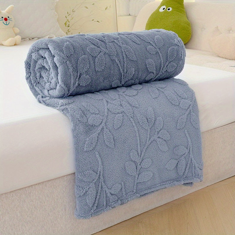 Elegant Gray Taffeta Jacquard Throw Blanket featuring a 3D Leaf Pattern - Luxuriously Soft, Stylish, and Contemporary Design - Perfect for adding a touch of sophistication to your Living Room, Sofa, or Bedroom - Easy to Clean in the washing machine