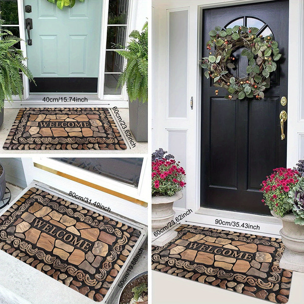 Welcome Home Door Mat - Vintage Western European Pebble Design, Stain-Resistant & Quick-Dry Polyester, Non-Slip for Indoor/Outdoor Use - Ideal for Entryway, Balcony, Bathroom - Great for Christmas & Other Decorations, Front Door Welcome Mat