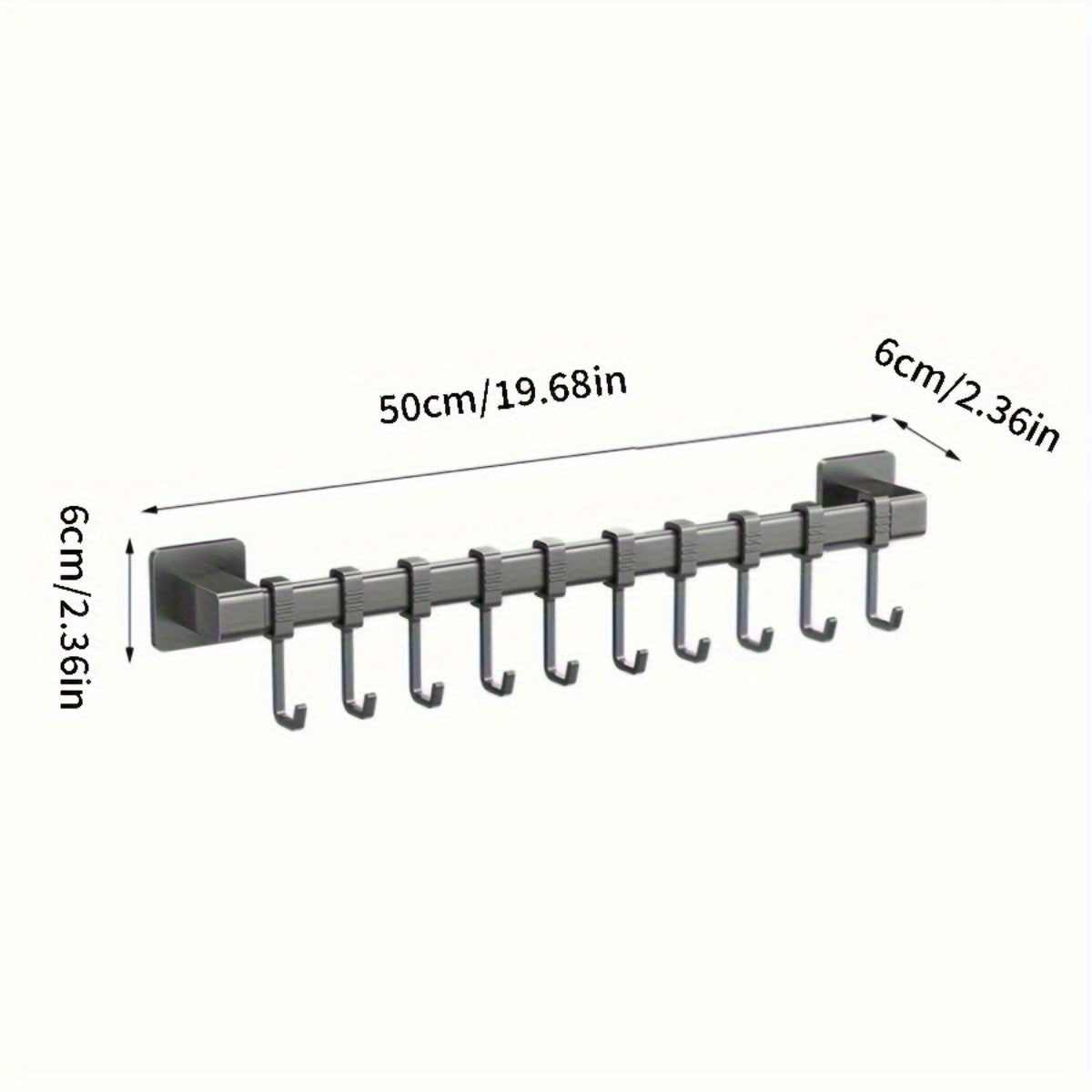 Кухонная настенная вешалка с 10 крючками, прямоугольный пластиковый органайзер для хранения кастрюль, сковородок и столовых приборов, идеально подходит для использования на домашней кухне