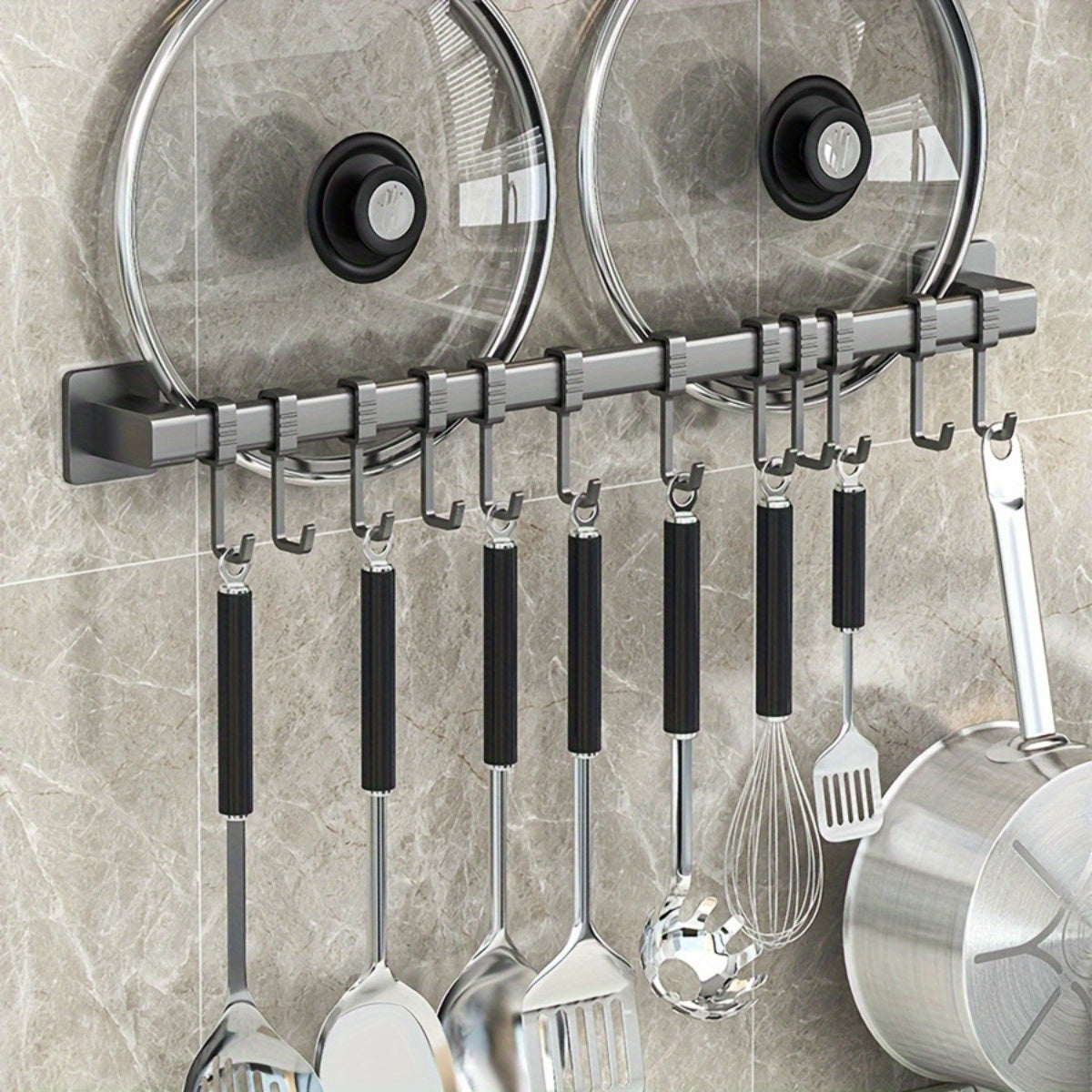 Kitchen Wall Mounted Hanging Rack with 10 Hooks, Rectangular Plastic Storage Organizer for Pots, Pans, and Utensils, Ideal for Home Kitchen Use