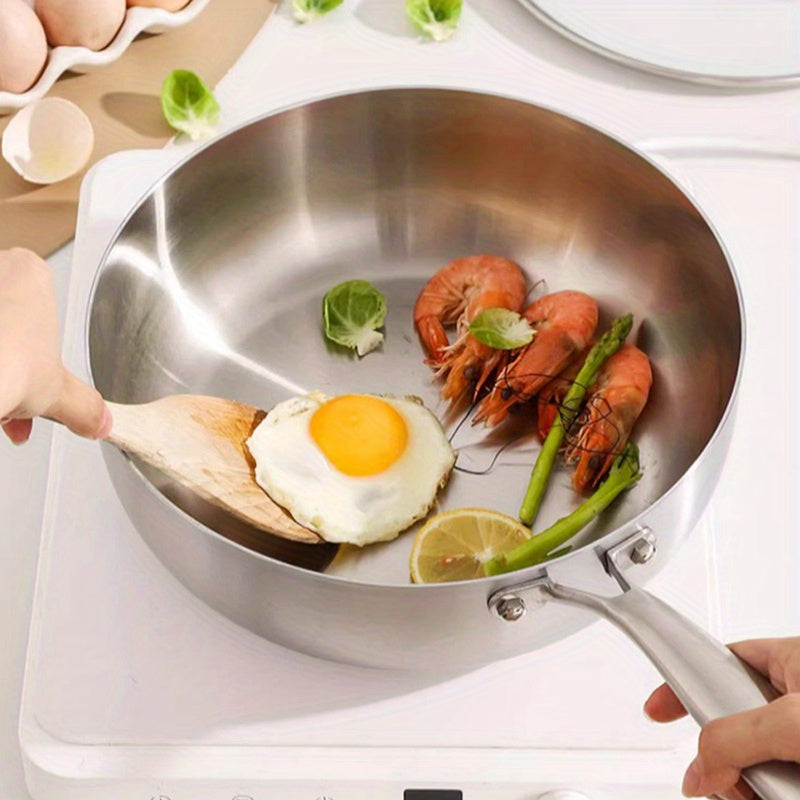 This durable stainless steel soup pot with a single handle is perfect for cooking hot milk and other dishes. It is a non-stick pot that is great for use with electromagnetic cooking. This kitchen utensil is a must-have for modern home kitchens, as it is