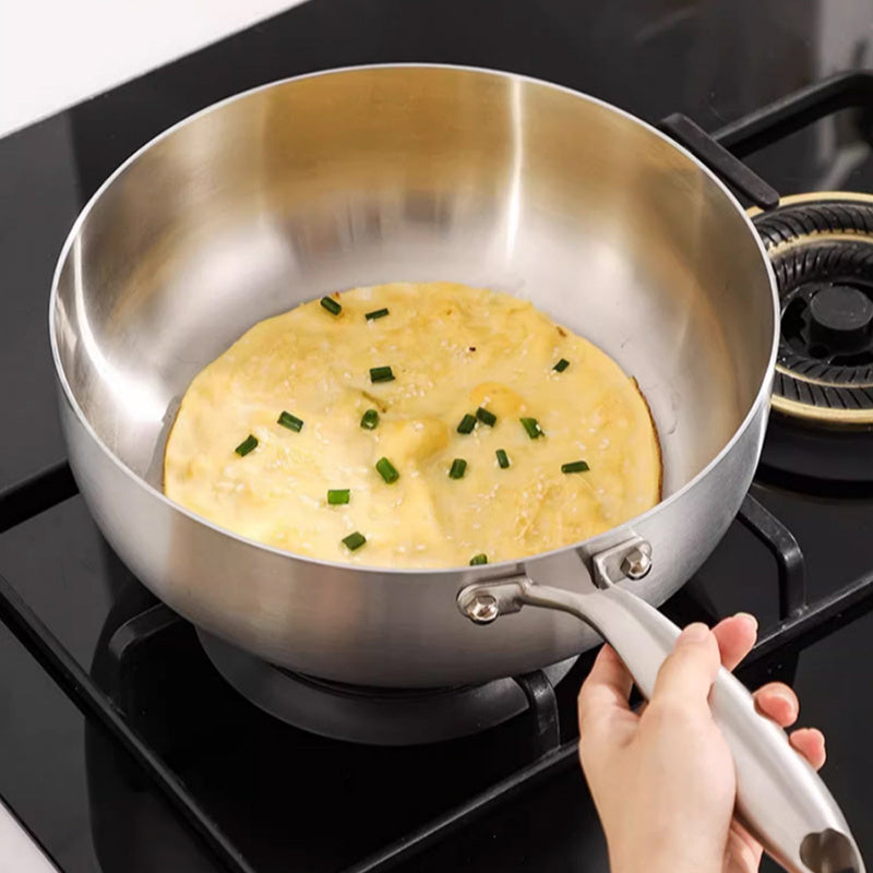 This durable stainless steel soup pot with a single handle is perfect for cooking hot milk and other dishes. It is a non-stick pot that is great for use with electromagnetic cooking. This kitchen utensil is a must-have for modern home kitchens, as it is