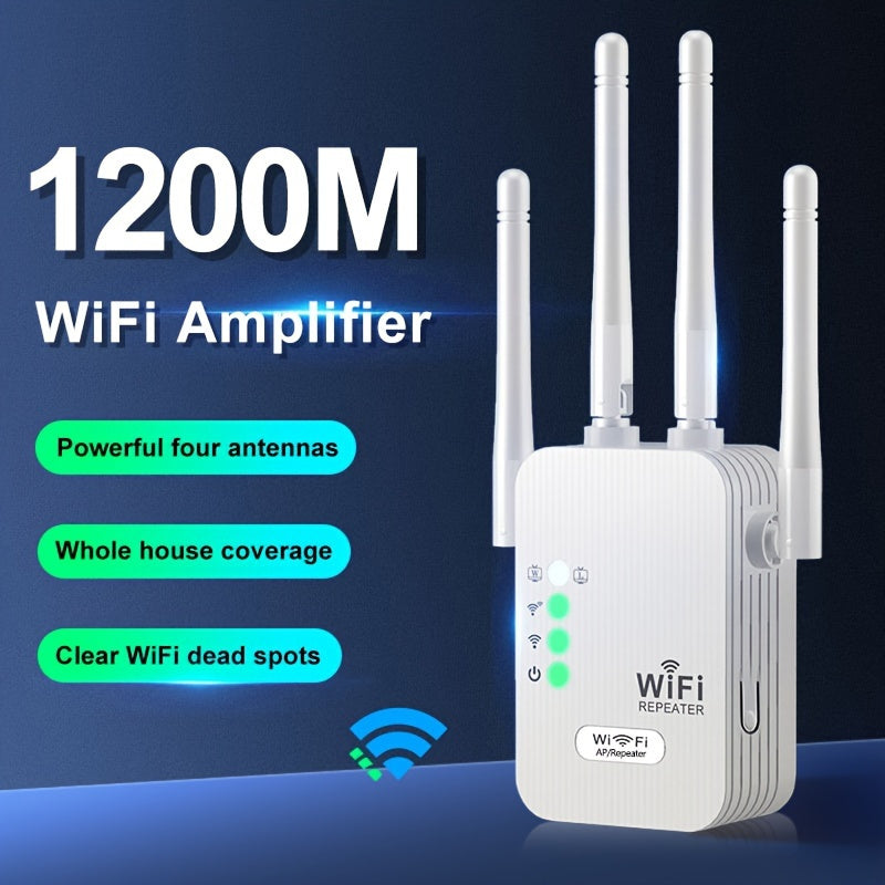 2024 High-Speed WiFi Extender with Dual Band, 1200Mbps, 4 Antennas, AP Mode, Ethernet Port.