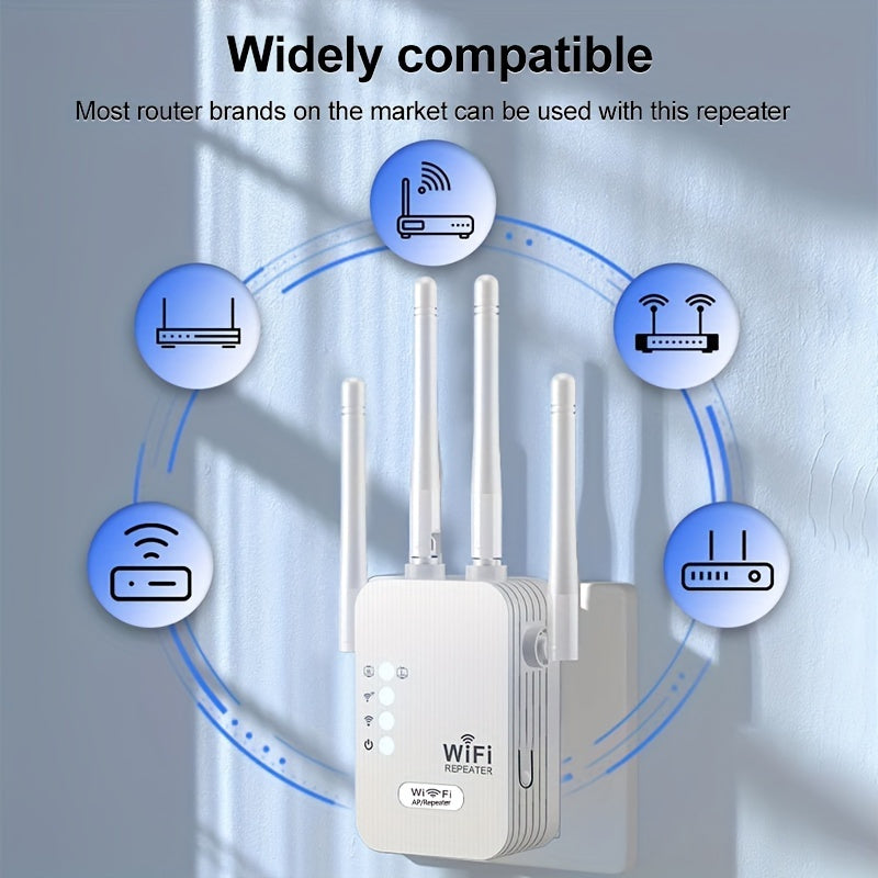 2024 High-Speed WiFi Extender with Dual Band, 1200Mbps, 4 Antennas, AP Mode, Ethernet Port.