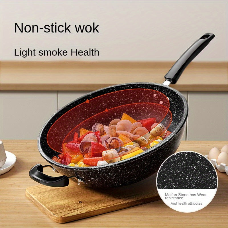 This versatile stone skillet is non-stick and ideal for stir-frying and making sauces. It is compatible with all types of stovetops.