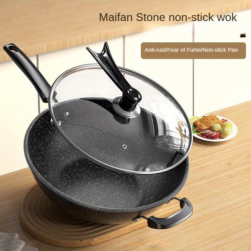 This versatile stone skillet is non-stick and ideal for stir-frying and making sauces. It is compatible with all types of stovetops.