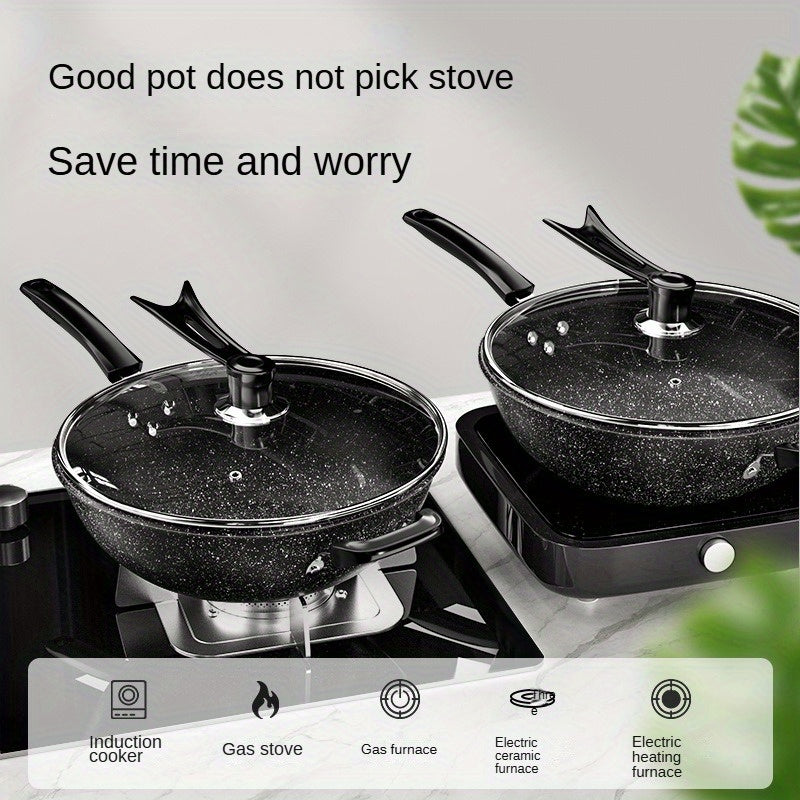 This versatile stone skillet is non-stick and ideal for stir-frying and making sauces. It is compatible with all types of stovetops.