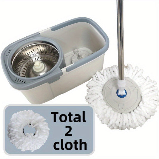 Introducing the 1 Set Double Drive Rotating Mop and Bucket Suit, perfect for efficient water absorption and dust removal in your living room or toilet. This durable plastic mop features a stainless steel handle, 360 ° rotating head, and does not require