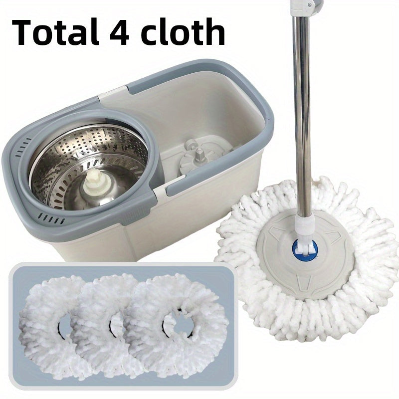 Introducing the 1 Set Double Drive Rotating Mop and Bucket Suit, perfect for efficient water absorption and dust removal in your living room or toilet. This durable plastic mop features a stainless steel handle, 360 ° rotating head, and does not require