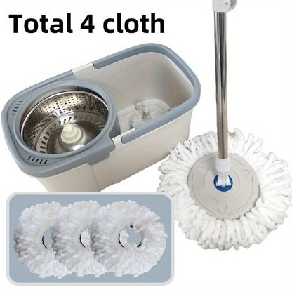 Sturdy Dual-Drive Rotating Mop and Bucket Kit - Strong Stainless Steel Handle with 360° Head for Effortless Cleaning in Home, Bathroom, and Outdoor Areas