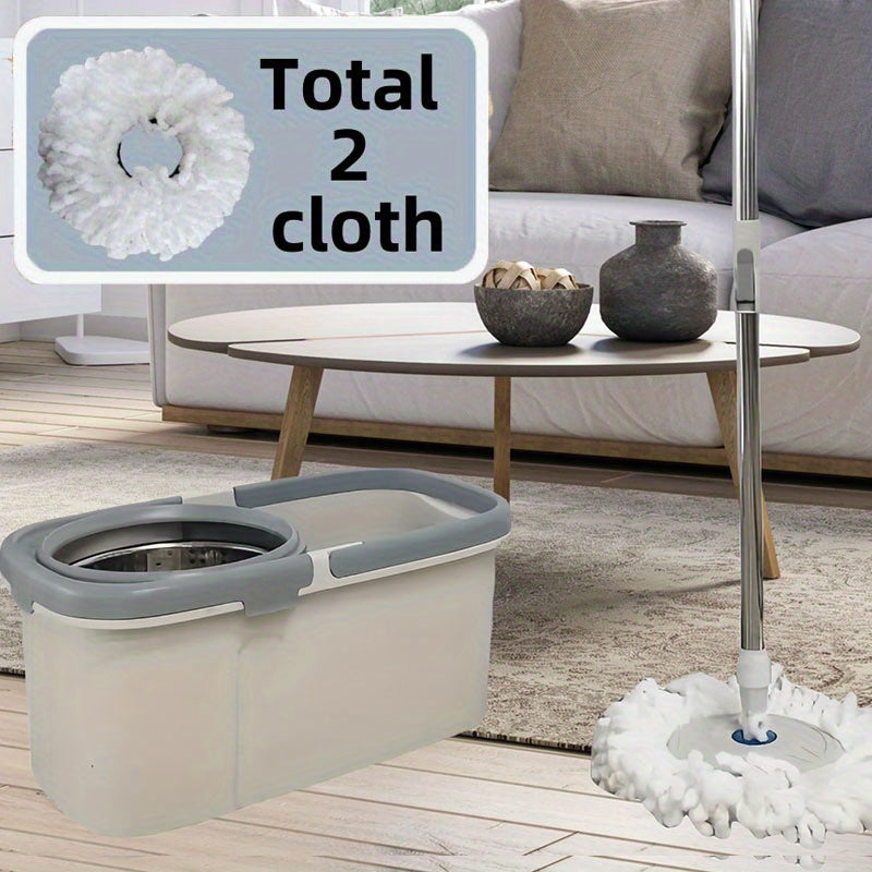 Sturdy Dual-Drive Rotating Mop and Bucket Kit - Strong Stainless Steel Handle with 360° Head for Effortless Cleaning in Home, Bathroom, and Outdoor Areas