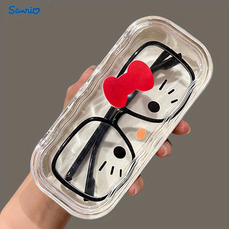 Introducing the Hello Kitty 2024 New Fashion Ins Portable Anti-Press Foldable Clear Glasses Case with Bow And Non-Slip Grip - made with high-quality ABS plastic material for ultimate durability, no power needed!