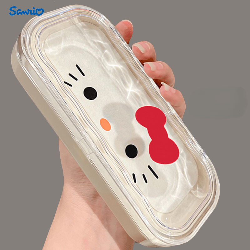 Introducing the Hello Kitty 2024 New Fashion Ins Portable Anti-Press Foldable Clear Glasses Case with Bow And Non-Slip Grip - made with high-quality ABS plastic material for ultimate durability, no power needed!