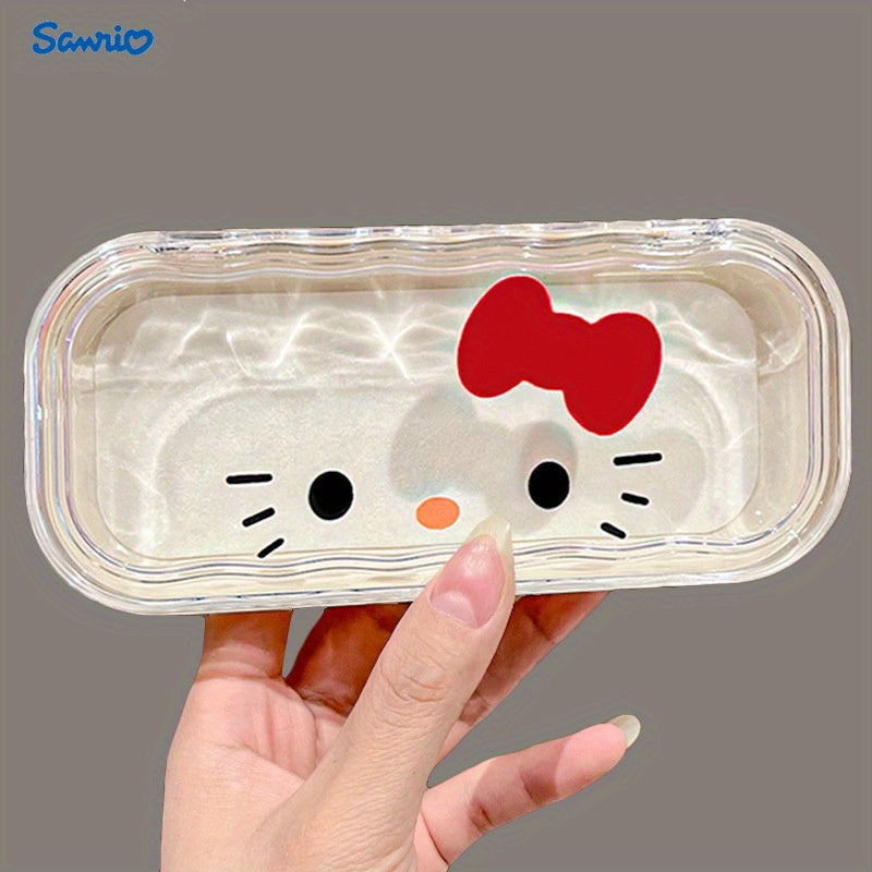 Introducing the Hello Kitty 2024 New Fashion Ins Portable Anti-Press Foldable Clear Glasses Case with Bow And Non-Slip Grip - made with high-quality ABS plastic material for ultimate durability, no power needed!