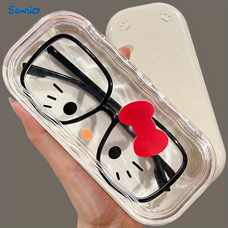 Introducing the Hello Kitty 2024 New Fashion Ins Portable Anti-Press Foldable Clear Glasses Case with Bow And Non-Slip Grip - made with high-quality ABS plastic material for ultimate durability, no power needed!