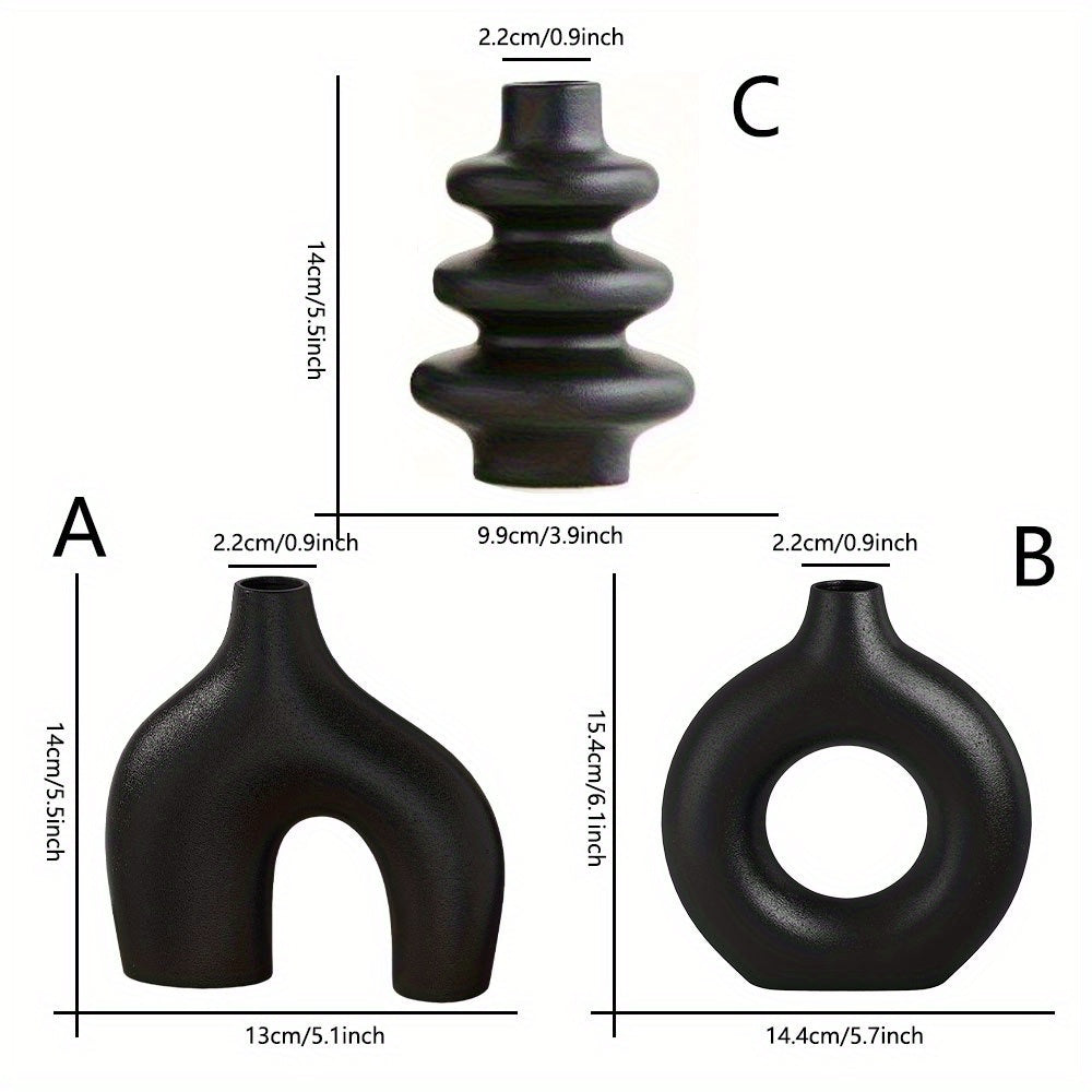 NJCHARMS Boho Chic 3-qismli Oq Keramika Vaza To'plami - Pampas O'simliklari, To'ylar va Uy Dekoratsiyasi uchun Mukammal | Geometrik Dumaloq Dizayn Yashash Xonasi, Yotoqxona, Qahva Stoliga