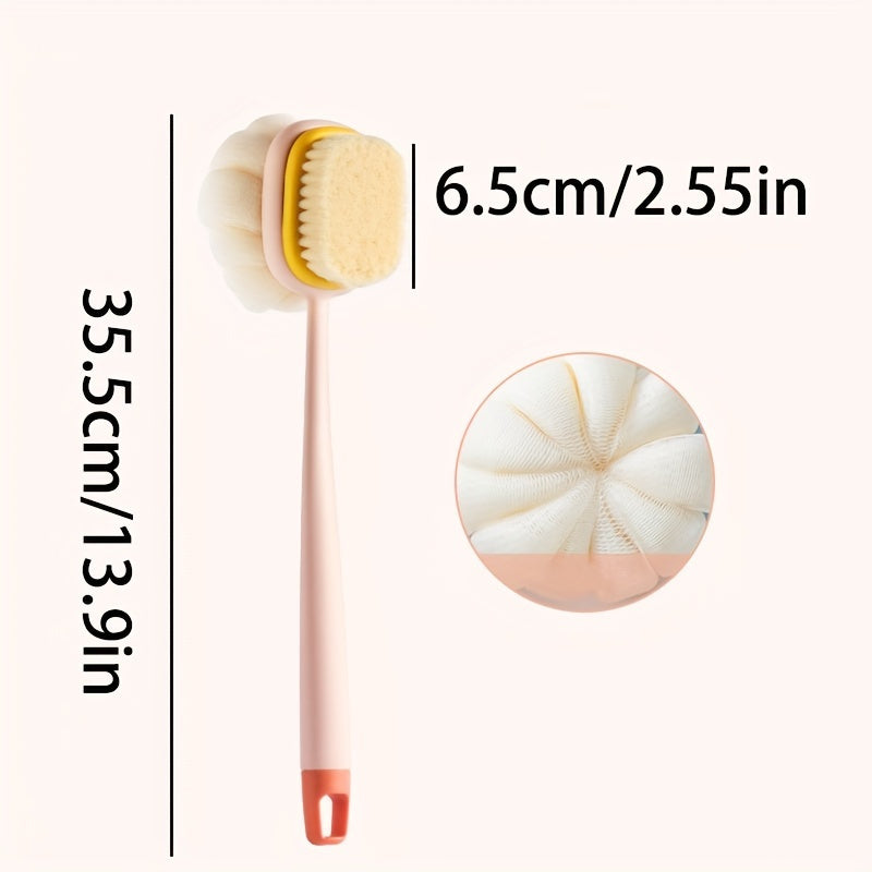 Multipurpose Shower Brush Set with Extended Handles for Both Men and Women - Comes with Back Scrub Sponge, Massaging Bristles, and Loofah - Must-Have Bathroom Essentials