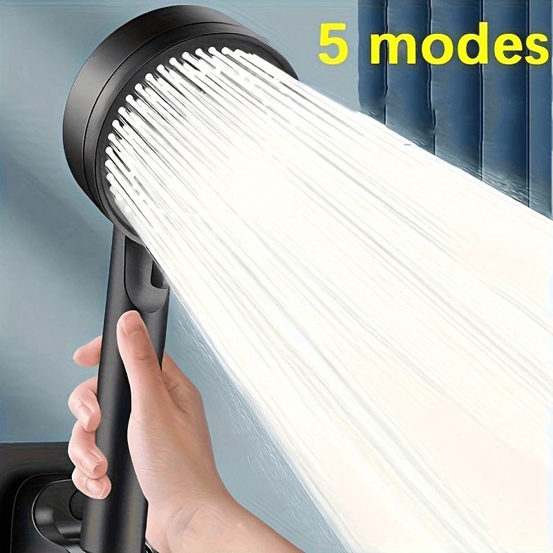 1 High-Pressure Handheld Shower Head with 5 Spray Modes, Strong Boost, Silicone Nozzle, Easy Install, Plastic, Round Shape, Luxury Bathing Experience.