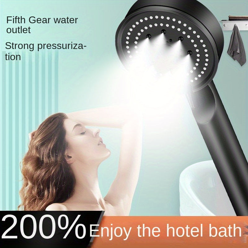 1 High-Pressure Handheld Shower Head with 5 Spray Modes, Strong Boost, Silicone Nozzle, Easy Install, Plastic, Round Shape, Luxury Bathing Experience.