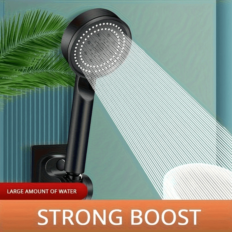 1 High-Pressure Handheld Shower Head with 5 Spray Modes, Strong Boost, Silicone Nozzle, Easy Install, Plastic, Round Shape, Luxury Bathing Experience.