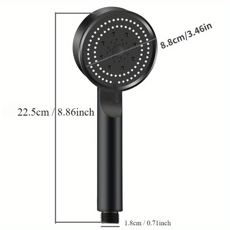 1 High-Pressure Handheld Shower Head with 5 Spray Modes, Strong Boost, Silicone Nozzle, Easy Install, Plastic, Round Shape, Luxury Bathing Experience.