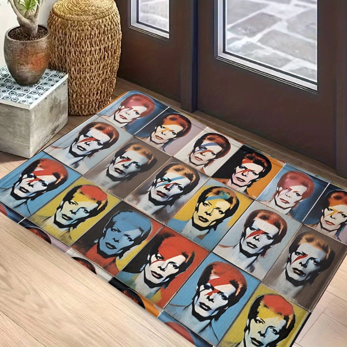 Get in the Christmas spirit with this lightweight, machine washable polyester rug inspired by Warhol and Bowie. Perfect for your bathroom, kitchen, or entrance, this rug is not only stylish but also easy to clean. Add a touch of holiday cheer to your