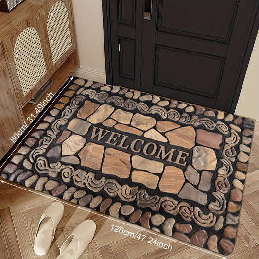 Welcome home with our 1 piece Nordic Vintage Pebble Element Pattern printed rug, perfect for the entrance area. Made of stain resistant quick drying polyester, this non-slip rug is ideal for Christmas decorations and can be used indoors or outdoors.