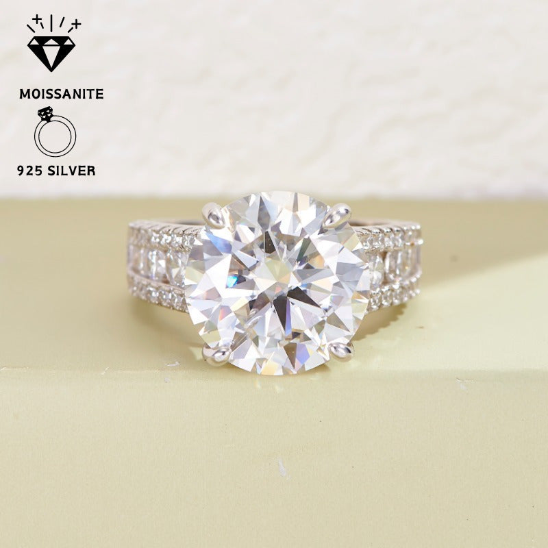 Exquisite 10 Carat Moissanite Engagement Ring - Opulent 925 Sterling Silver, Ideal for Weddings & Special Occasions, Thoughtful Present for the Lady in Your Life