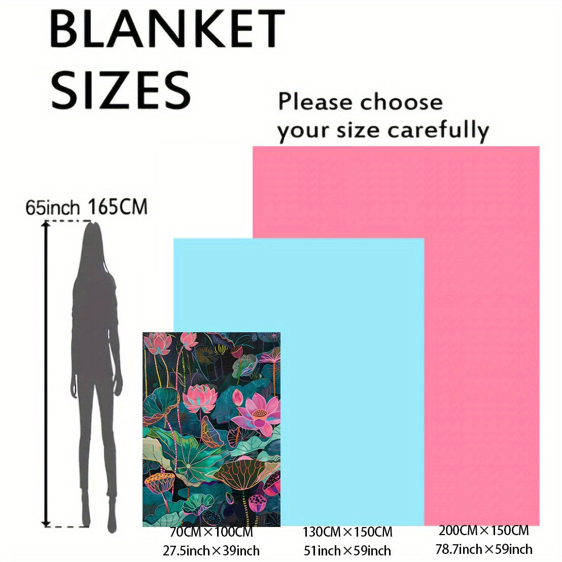 Soft and lightweight throw blanket with a contemporary style and digital lotus leaf print. Made of polyester flannel, suitable for all seasons. Perfect for use on bed, sofa, office, camping, and travel. Constructed with 200-250g knit fabric.