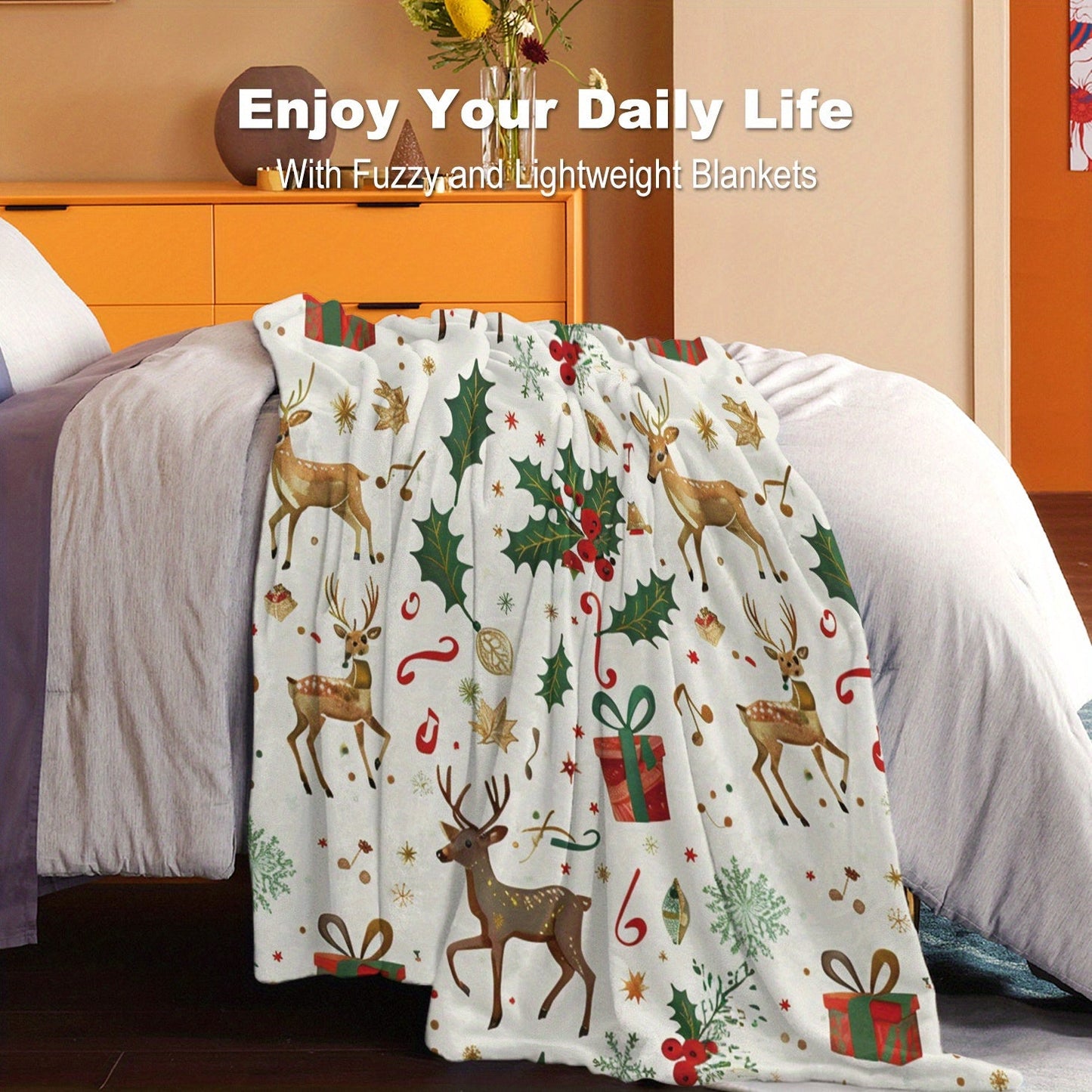 Cozy up this Christmas with our 1PC Reindeer Flannel Throw Blanket. Made of soft and lightweight knitted polyester, this all-season blanket is perfect for adding warmth to your bed, sofa, office, camping trips, or travels. Featuring a contemporary