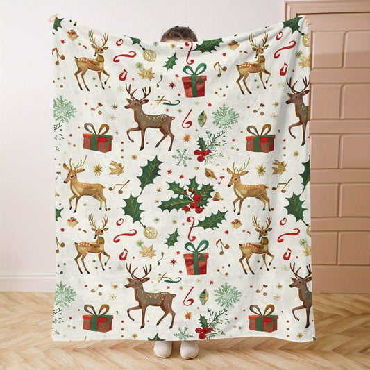 Cozy up this Christmas with our 1PC Reindeer Flannel Throw Blanket. Made of soft and lightweight knitted polyester, this all-season blanket is perfect for adding warmth to your bed, sofa, office, camping trips, or travels. Featuring a contemporary