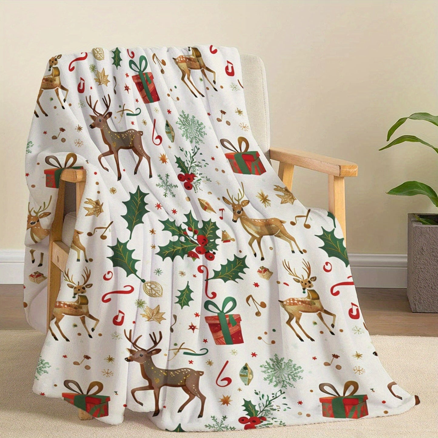 Cozy up this Christmas with our 1PC Reindeer Flannel Throw Blanket. Made of soft and lightweight knitted polyester, this all-season blanket is perfect for adding warmth to your bed, sofa, office, camping trips, or travels. Featuring a contemporary