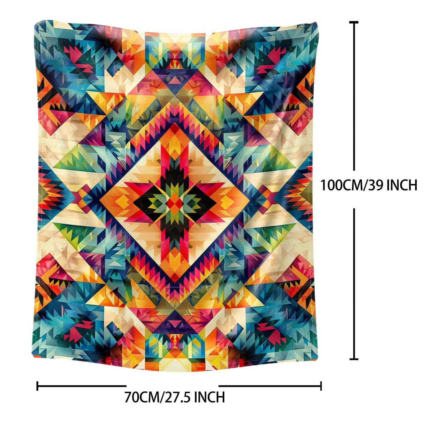 Soft and lightweight Aztec-inspired digital print flannel throw blanket suitable for all-season comfort on your bed, sofa, office, camping, or while traveling. Made of knitted polyester, with a contemporary style and weighing between 200-250gsm.