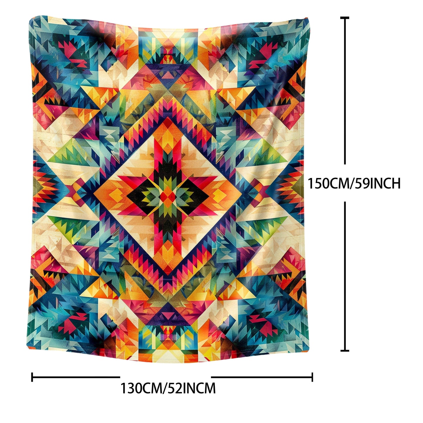 Soft and lightweight Aztec-inspired digital print flannel throw blanket suitable for all-season comfort on your bed, sofa, office, camping, or while traveling. Made of knitted polyester, with a contemporary style and weighing between 200-250gsm.