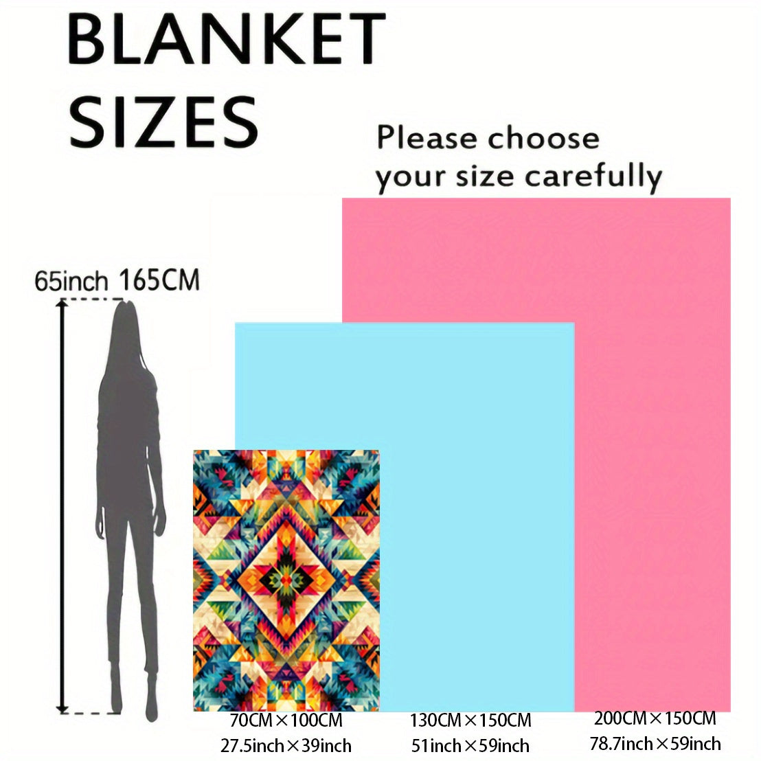 Soft and lightweight Aztec-inspired digital print flannel throw blanket suitable for all-season comfort on your bed, sofa, office, camping, or while traveling. Made of knitted polyester, with a contemporary style and weighing between 200-250gsm.