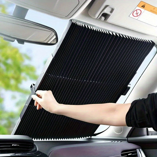 UV-Protective Car SunShade: Foldable, Reflective, Aluminum Film for Cooling. Easy Install with Suction Cups.