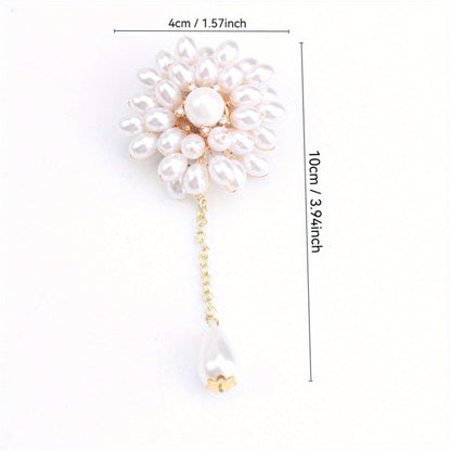 The Elegant Pearl Flower Brooch Pin with Fringe Chain is a charming and unique fashion accessory. Made from imitation pearls in an irregular shape, this brooch features genuine pearl material for an added touch of sophistication.