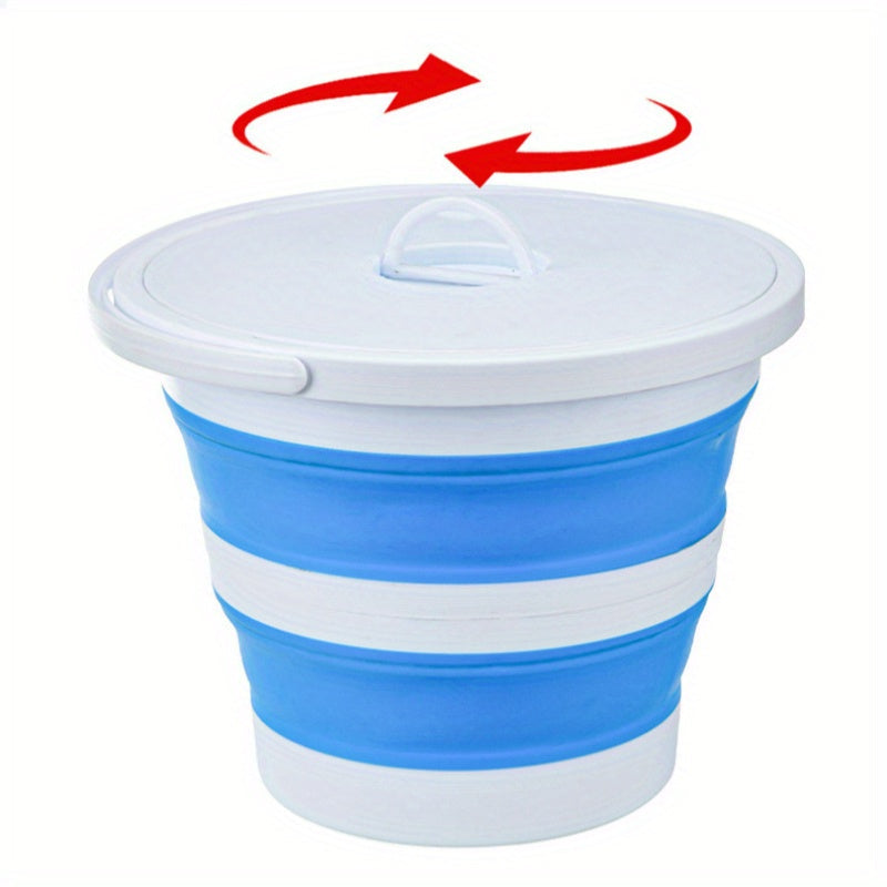 Durable, Lightweight, and Compact 10L Multi-Purpose Folding Bucket with Lid - Collapsible Silicone Container Perfect for Outdoor Activities, Camping, Fishing, Car Wash, and Home Cleaning - Space-Saving and Leakproof