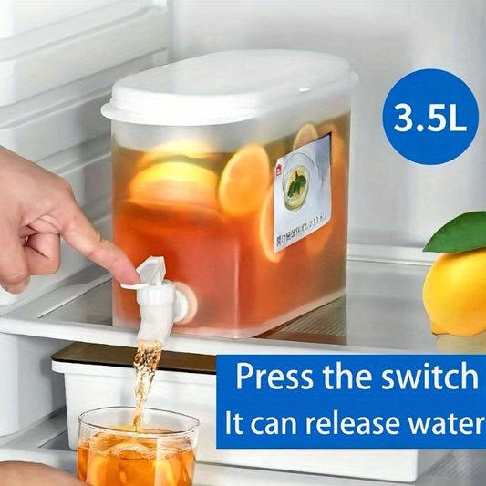 Leakproof 3.5L plastic beverage dispenser with tap, uncharged, reusable 1 gallon refrigerator water bottle, durable cold drink container for kitchen storage, high heat resistance.